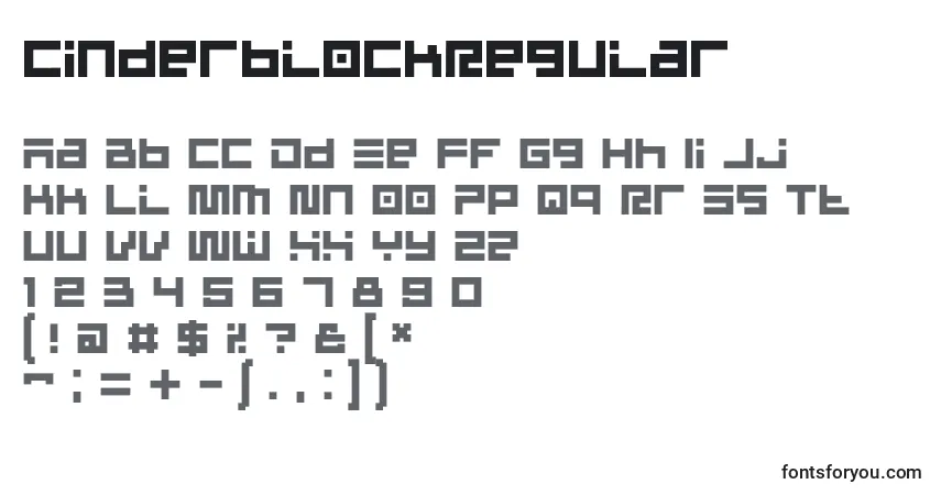 A fonte CinderblockRegular – alfabeto, números, caracteres especiais