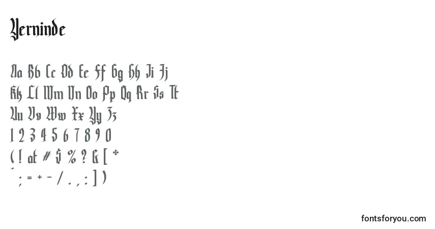 Czcionka Yerninde – alfabet, cyfry, specjalne znaki