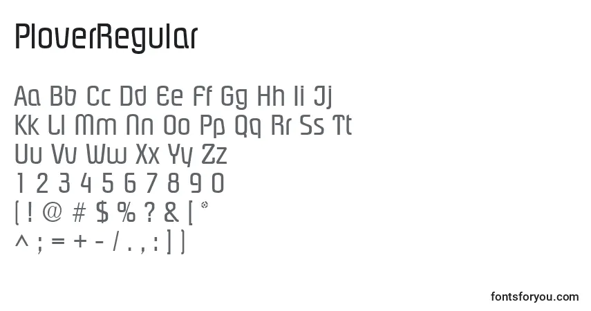 A fonte PloverRegular – alfabeto, números, caracteres especiais