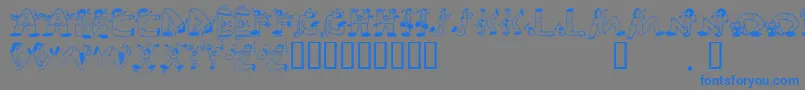 EdbSweatinIt-Schriftart – Blaue Schriften auf grauem Hintergrund