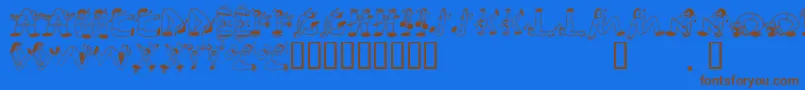 フォントEdbSweatinIt – 茶色の文字が青い背景にあります。