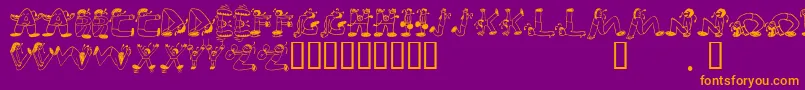EdbSweatinIt-Schriftart – Orangefarbene Schriften auf violettem Hintergrund