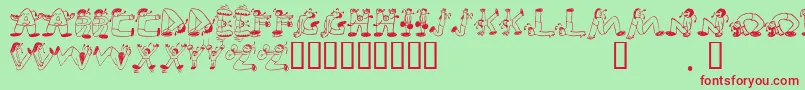 EdbSweatinIt-Schriftart – Rote Schriften auf grünem Hintergrund