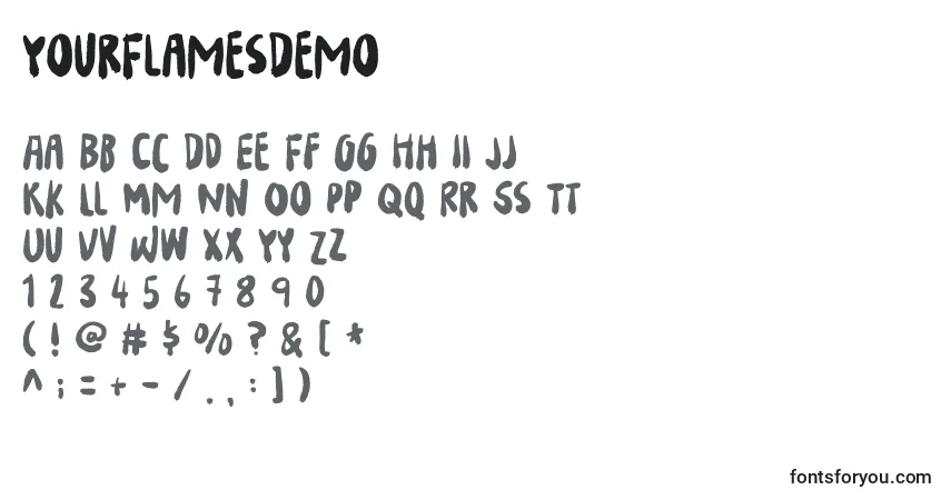 Schriftart YourFlamesDemo – Alphabet, Zahlen, spezielle Symbole