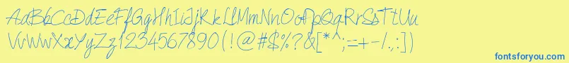 PwQuickWrite-fontti – siniset fontit keltaisella taustalla