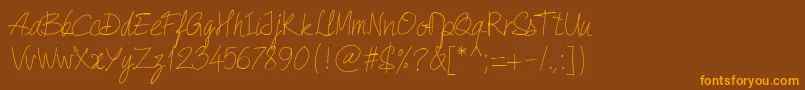 PwQuickWrite-fontti – oranssit fontit ruskealla taustalla