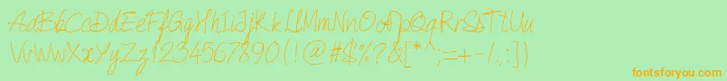 PwQuickWrite-fontti – oranssit fontit vihreällä taustalla