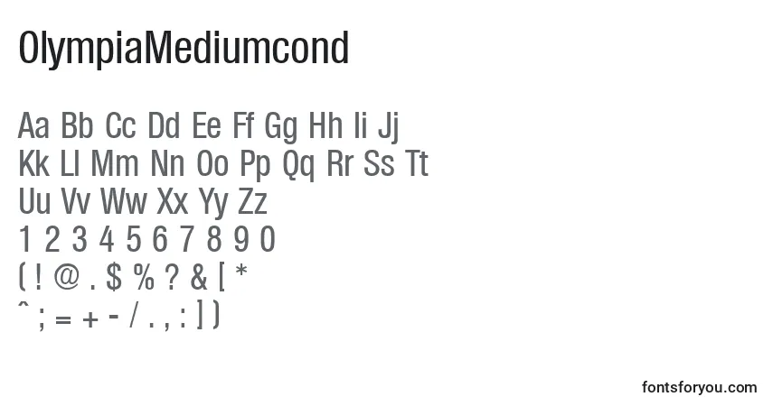 Czcionka OlympiaMediumcond – alfabet, cyfry, specjalne znaki