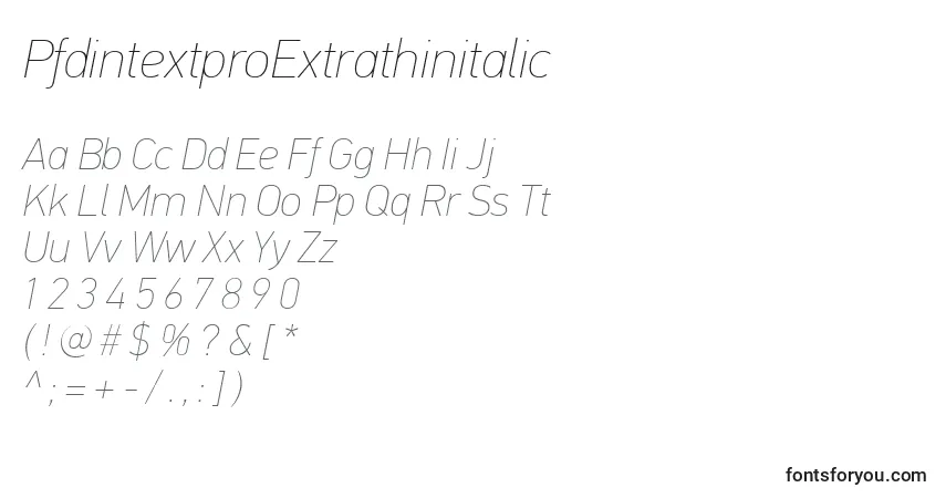 Fuente PfdintextproExtrathinitalic - alfabeto, números, caracteres especiales