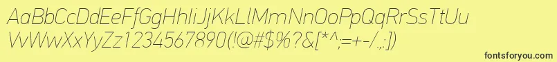 PfdintextproExtrathinitalic-Schriftart – Schwarze Schriften auf gelbem Hintergrund