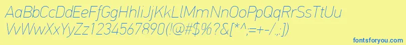 PfdintextproExtrathinitalic-Schriftart – Blaue Schriften auf gelbem Hintergrund