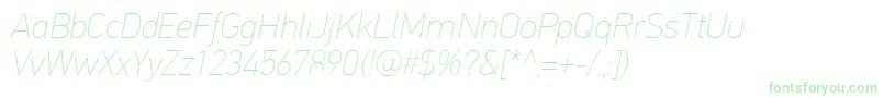 Fonte PfdintextproExtrathinitalic – fontes verdes em um fundo branco