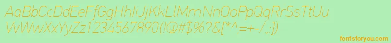 PfdintextproExtrathinitalic-Schriftart – Orangefarbene Schriften auf grünem Hintergrund