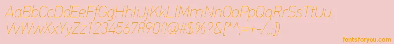 PfdintextproExtrathinitalic-Schriftart – Orangefarbene Schriften auf rosa Hintergrund