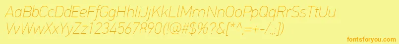 PfdintextproExtrathinitalic-Schriftart – Orangefarbene Schriften auf gelbem Hintergrund