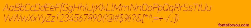 PfdintextproExtrathinitalic-Schriftart – Violette Schriften auf orangefarbenem Hintergrund