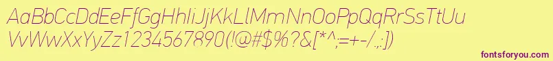 PfdintextproExtrathinitalic Font – Purple Fonts on Yellow Background