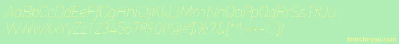Fonte PfdintextproExtrathinitalic – fontes amarelas em um fundo verde