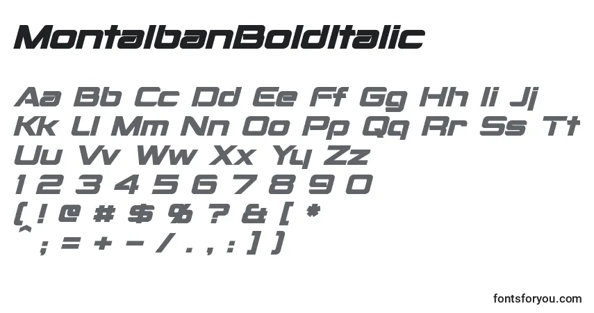 Schriftart MontalbanBoldItalic – Alphabet, Zahlen, spezielle Symbole