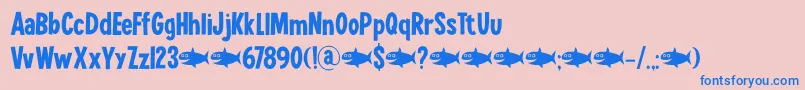 Lisätietoja LuckyGoldfishDemo-fontista LuckyGoldfishDemo-fontti – siniset fontit vaaleanpunaisella taustalla