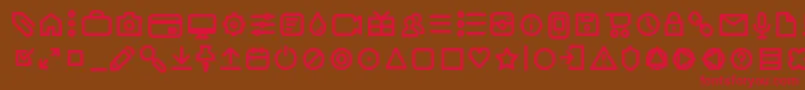 フォントAristotelicaIconsRegularTrial – 赤い文字が茶色の背景にあります。