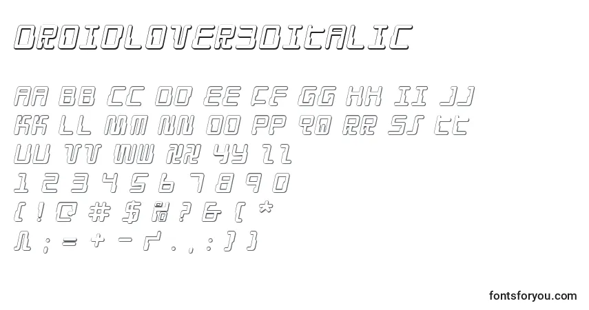 Шрифт DroidLover3DItalic – алфавит, цифры, специальные символы