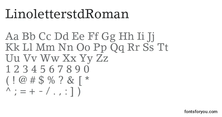 Czcionka LinoletterstdRoman – alfabet, cyfry, specjalne znaki