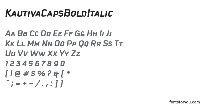 A fonte KautivaCapsBoldItalic – alfabeto, números, caracteres especiais