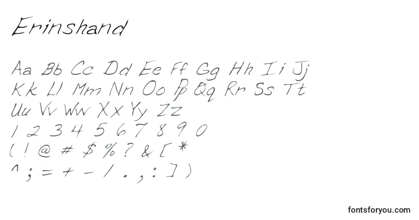 A fonte Erinshand – alfabeto, números, caracteres especiais