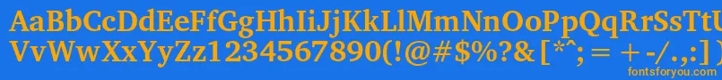 フォントVelekaBold – オレンジ色の文字が青い背景にあります。