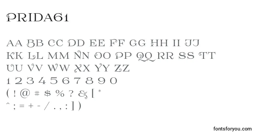 Prida61-fontti – aakkoset, numerot, erikoismerkit