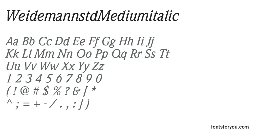 A fonte WeidemannstdMediumitalic – alfabeto, números, caracteres especiais