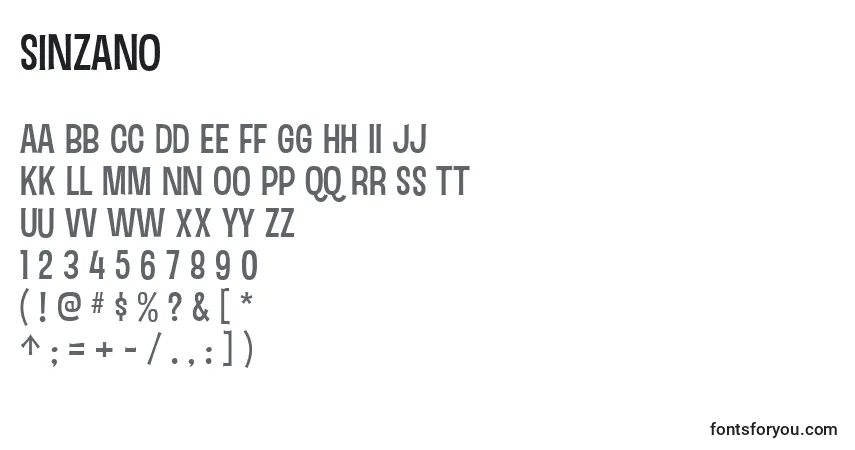 Шрифт Sinzano – алфавит, цифры, специальные символы