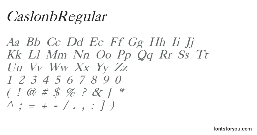 A fonte CaslonbRegular – alfabeto, números, caracteres especiais