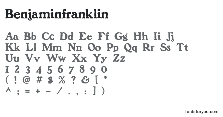Czcionka Benjaminfranklin – alfabet, cyfry, specjalne znaki
