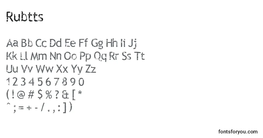 A fonte Rubtts – alfabeto, números, caracteres especiais