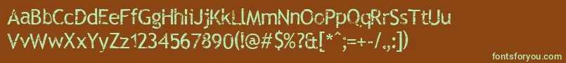 フォントRubtts – 緑色の文字が茶色の背景にあります。