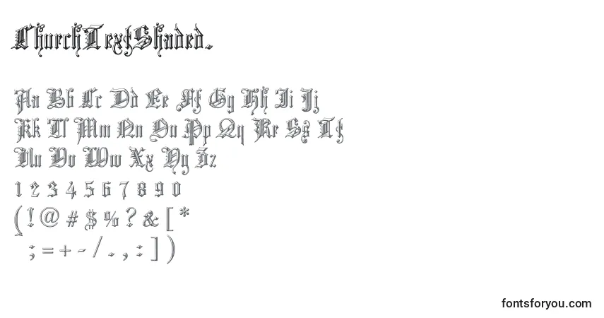 ChurchTextShaded. Font – alphabet, numbers, special characters