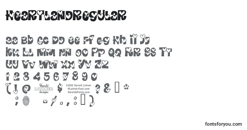 Schriftart Heartlandregular – Alphabet, Zahlen, spezielle Symbole