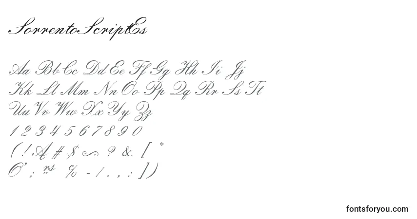 Czcionka SorrentoScriptEs – alfabet, cyfry, specjalne znaki