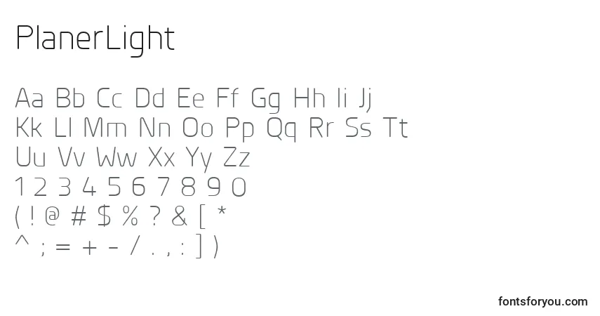 PlanerLight-fontti – aakkoset, numerot, erikoismerkit
