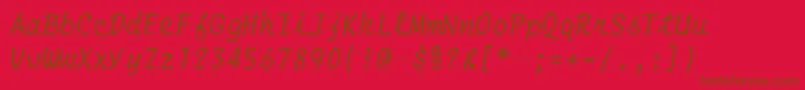 Lisätietoja SmithCoronaEc1100Script-fontista SmithCoronaEc1100Script-fontti – ruskeat fontit punaisella taustalla