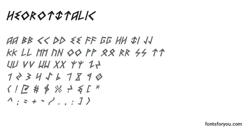 HeorotItalic-fontti – aakkoset, numerot, erikoismerkit