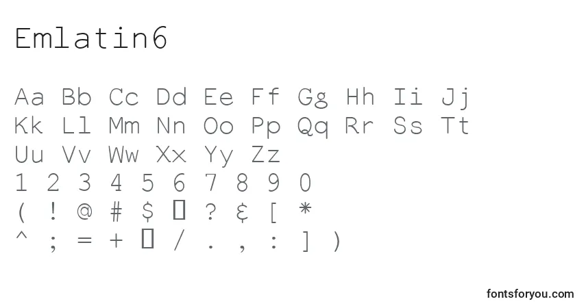Czcionka Emlatin6 – alfabet, cyfry, specjalne znaki
