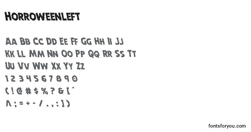 Schriftart Horroweenleft – Alphabet, Zahlen, spezielle Symbole