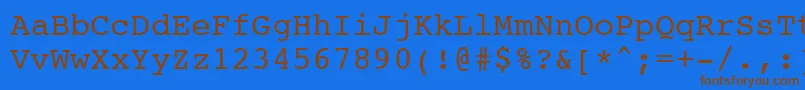Courier10PitchBt-Schriftart – Braune Schriften auf blauem Hintergrund