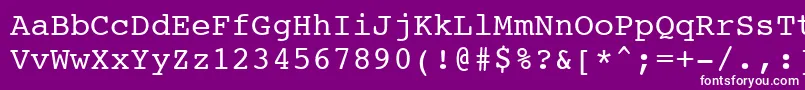 Courier10PitchBt-fontti – valkoiset fontit violetilla taustalla