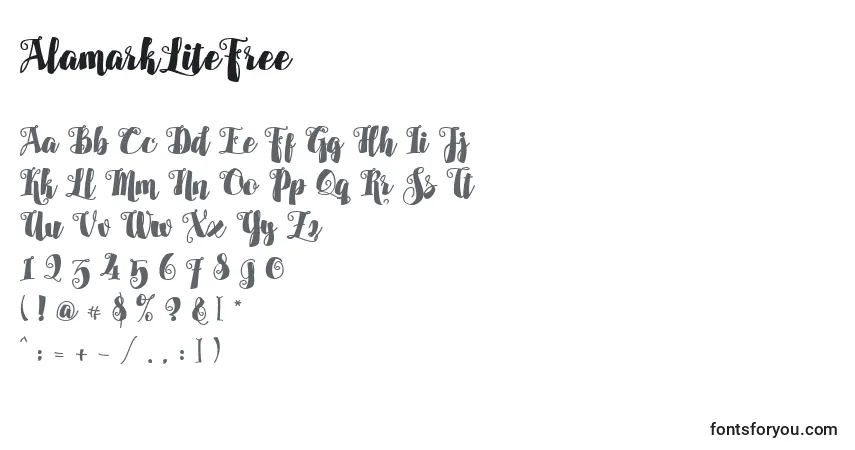 A fonte AlamarkLiteFree (87726) – alfabeto, números, caracteres especiais