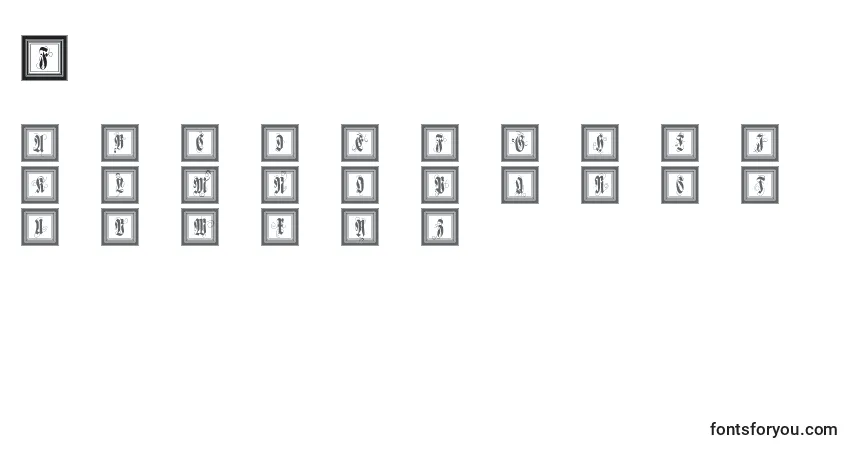 Czcionka Framedfraxcaps – alfabet, cyfry, specjalne znaki