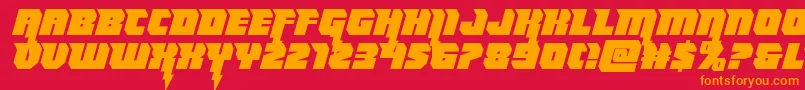 フォントThundertitansemistraight – 赤い背景にオレンジの文字